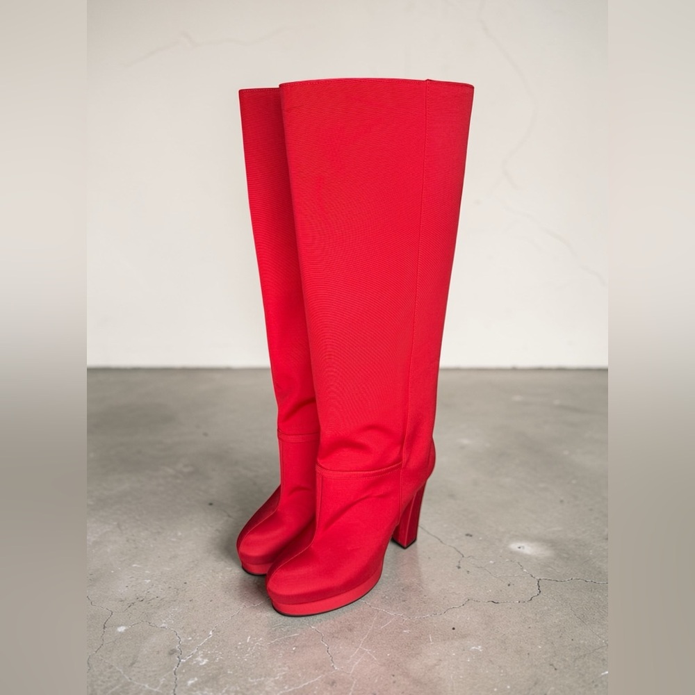 Gucci Red Heel Platform Runway Boots Ribbed Fabric Pull-on Size 36.5 US 6.5 - Picture 5 of 16
